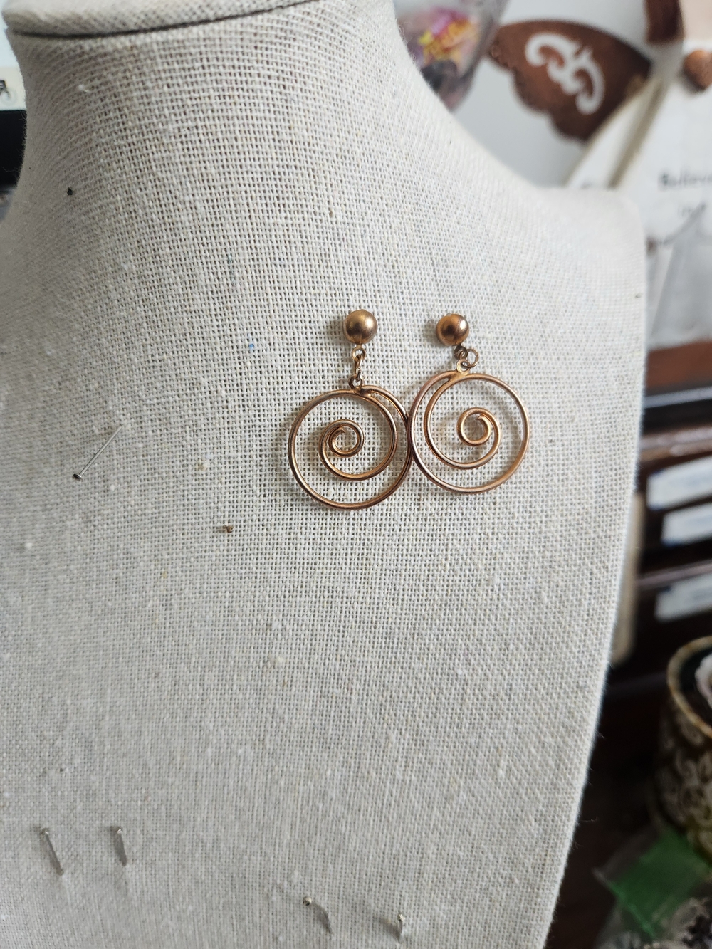 Gold Tone Spiral Drop Earrings - Unbranded